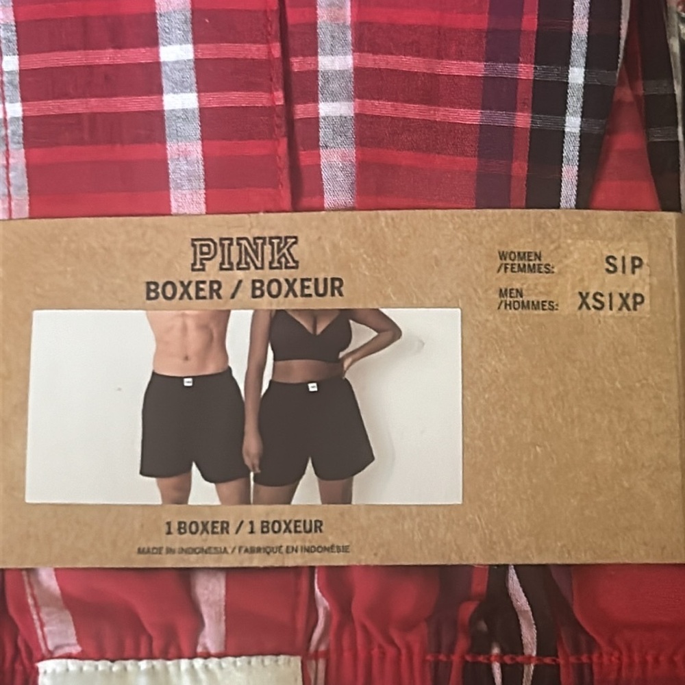 New Gift Set VS PINK Plaid Logo Tote and VS Cotton Oversized Plaid Boxer Shorts - Picture 7 of 11